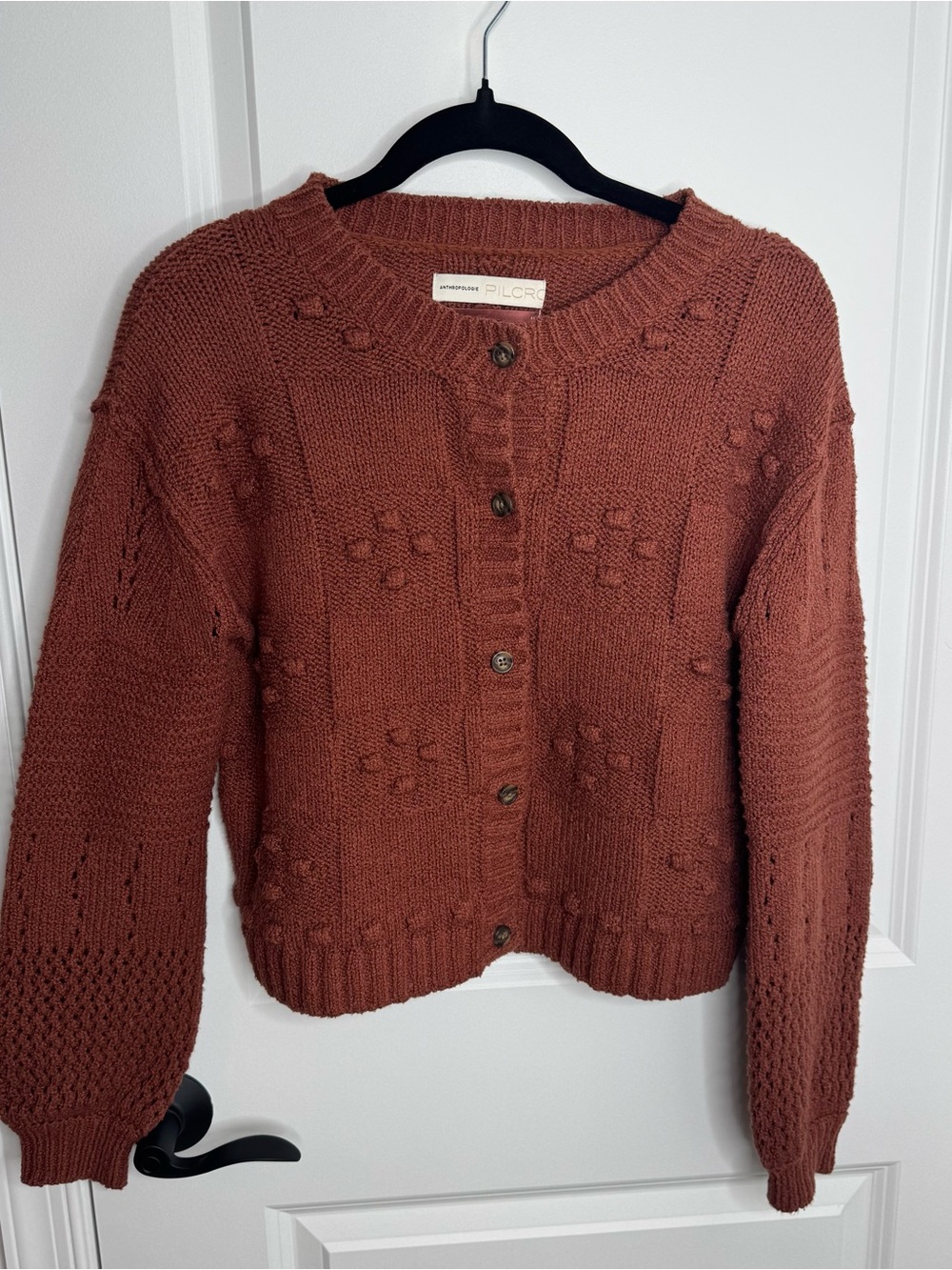 Anthropologie Rust Textured Bobble Knit cotton Cardigan xs